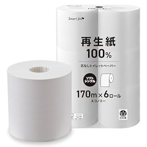 アイリスプラザ(IRIS PLAZA) トイレットペーパー シングル 大容量 170m 6ロール 3倍の長さ 再生紙 芯なし ..." 