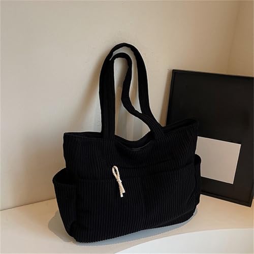 Image of Corduroy Tote Bag for Women, Multiple Pockets Large Hobo Shoulder Bag for Office & Shopping, Zipper Casual Handbags