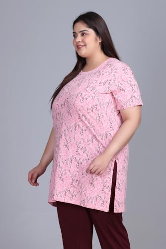 Image of RYSH Women's All-Over Printed Cotton Plus Size Longline T-Shirt with Pockets