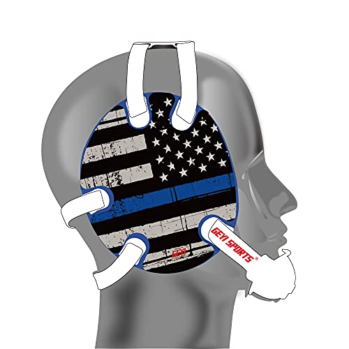 Wrestling Headgear with Thin Blue Line American Flag Sticker (Royal, Adult)