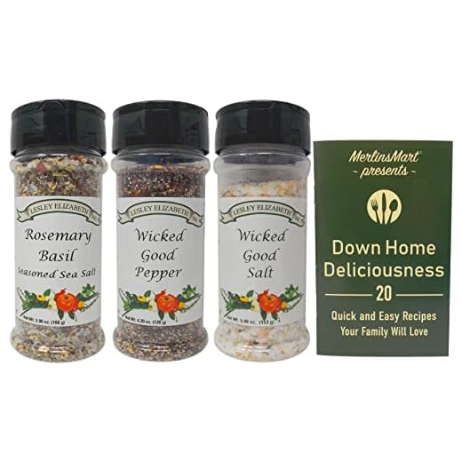 Lesley Elizabeth Seasoning Spice Rub 3 Flavor Variety - (1) Each: Wicked Good Pepper, Wicked Good Salt, Rosemary Basil Sea Salt (4.2-5.9 Ounces) - Plus Recipe Booklet Bundle