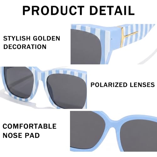 Image of SIPHEW Mirrored Sunglasses Polarized Fit Over Glasses for Women - Trendy Large Square w UV400 Protection Sun Glasses