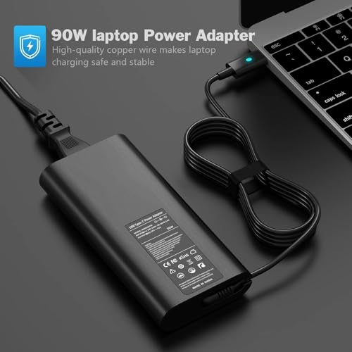 Image of 90W watt USB Type C(USB-C) AC Power Adapter Include Power Cord for Dell XPS 13,Precision 3540,Latitude 3400,3500, 5289,5300 2in1,7400 2in1,7300, 7390 2in1, 7200 2in1,5400,0TDK33 (DE 90W Type-C)