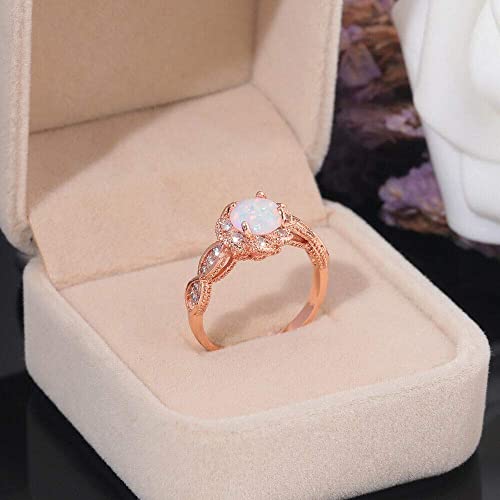 Cinily Opal Rings For Women-18K Rose Gold Plated White Fire Opal Zirconia Women Jewelry Gemstone Engagement Anniversary Ring Size 7 #TOP3