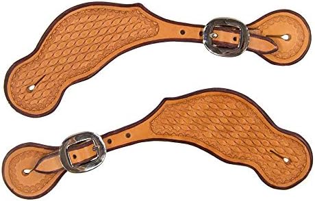Teskey's Basket Stamped Spur Straps with Shell Border (Light Oil, Womens)