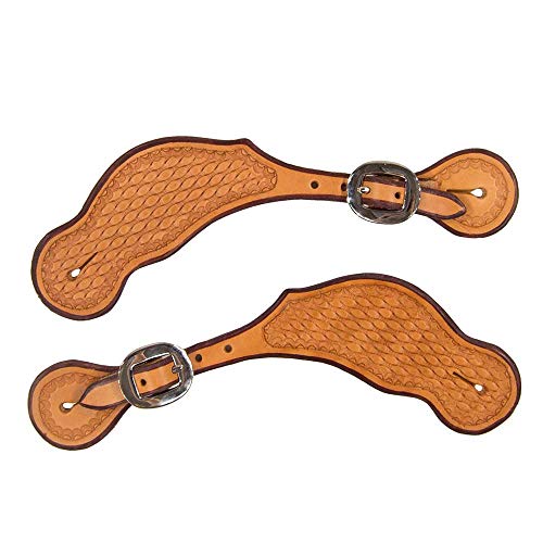 Teskey's Basket Stamped Spur Straps With Shell Border (Light Oil, Womens) #TOP2