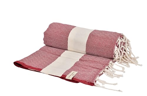 Tadussi XXL Strandtuch 200 x 200 cm Baumwolle Fouta-Stil Stranddecke & Picknickdecke Sandfrei Schnell Trocknend (Rot 200 x 200 cm)