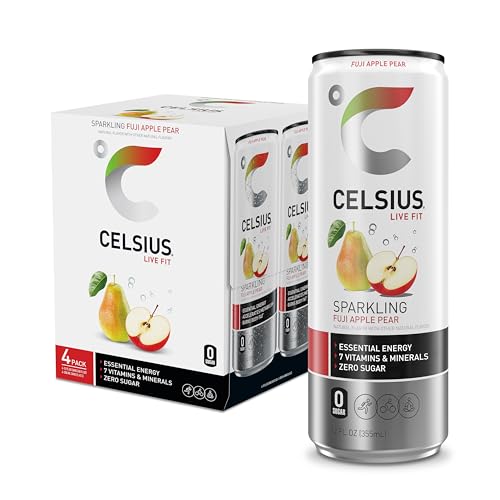 Image of CELSIUS Sparkling Fuji Apple Pear, Sugar Free Energy Drink, 12 Fl Oz (Pack of 4)