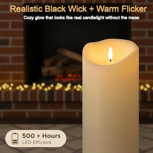 Image of ANGELLOONG 12 inchX4 inch Flameless Candles with Remote, Set of 2 Waterproof Outdoor Battery Operated Pillar Candles with Timer, LED Candles Flickering for Lanterns, Porch, Patio Decor