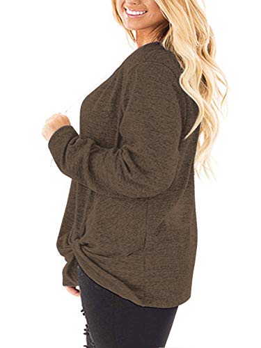 Image of DOLNINE Womens Plus Size Knotted Tops Long Sleeve Tee Shirts Loose Casual Blouse