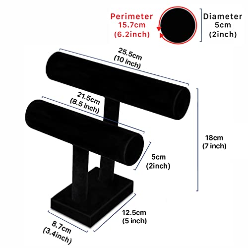 Flexzion Black Velvet Hovering 2 Tier T-Bar Jewelry Stand Display Storage Store Rack - Removable Necklace Bracelet Earring Bangle Pendants Anklet Tower Watch Key Holder Organizer For Women Men Girl #TOP2