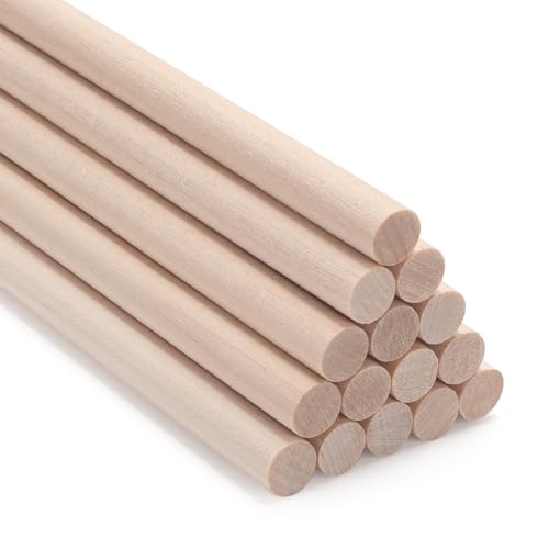 ONUPGO 15Pcs 3/8 x 15 Hardwood Craft Dowel Rods Unfinished Natural Round Wood Sticks Straight Smooth Surface Without Burr