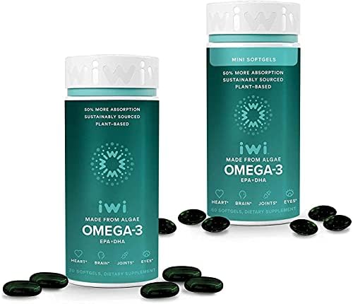 Iwi Omega 3 Full Size and Mini Vegan Supplement Bundle Pack - Omega 3, 6, 7, 9 and EPA + DHA