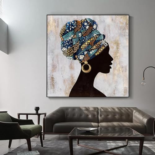 Toile abstraite femme africaine pour habiller un mur vide avec un art mural moderne 40x40