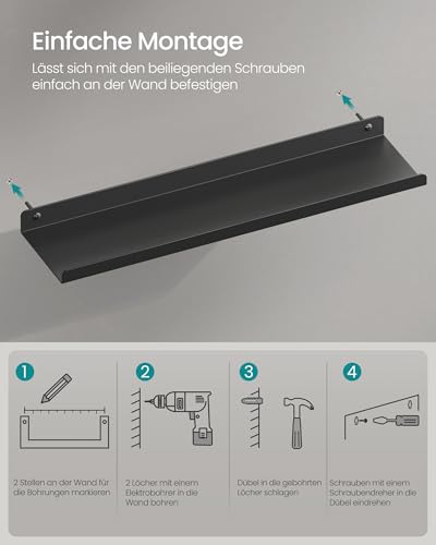 SONGMICS Wandregale aus Metall, 6er Set, Schweberegale, Industrie-Design, Wandboards, für Dekos, für Schlafzimmer, Küche, Badezimmer… – Ansicht 4