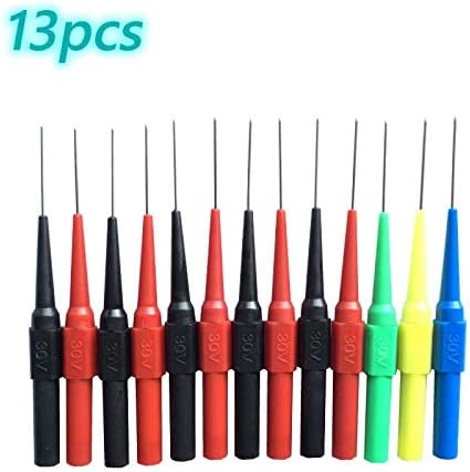 Adduswin 13pcs Insulation Piercing Needle Non-Destructive Pin Test Probes,4mm Banana Socket for Car Tester Red/Black/Blue/Green/Yellow