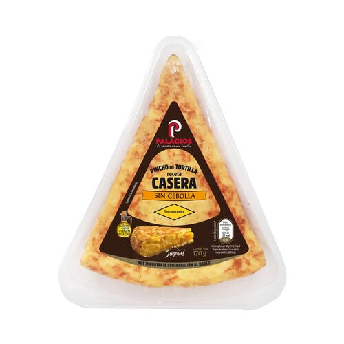 Tortillas PALACIOS, La Tortilla Española con Cebolla y Sin Cebolla, Chorizo, Espinacas,Calabacin y los Pinchos de Tortilla ( Refrigerado) (4 Pinchos de tortilla casera SIN cebolla y AOVE, 170 Gr.)