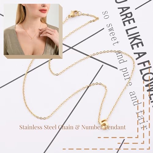 Number Necklace for Women Dainty 14K Gold Plated Pendant Necklace Charm Birth Month Personalized Jewelry Birthday Gift3
