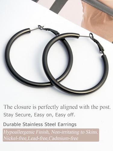Stylish Thick Hoop Earrings for Women Teen Girls, Black/18K Gold Plated Stainless Steel Earrings, Lightweight Comfy Hoops Hypoallergenic, Size: 30/40/50/60/70/80mm, Come Gift Box4