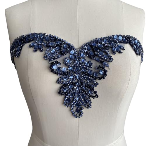 BDACY. HCMY Handmade Rhinestones Beads Applique sew on Crystal Sequins lace Trim Patches Accessories for Dress Clothing Neckline Shiny Bead Decorative Material 17X6in (Deepblue) by BDACY.HCMY - Used condition - Image 2
