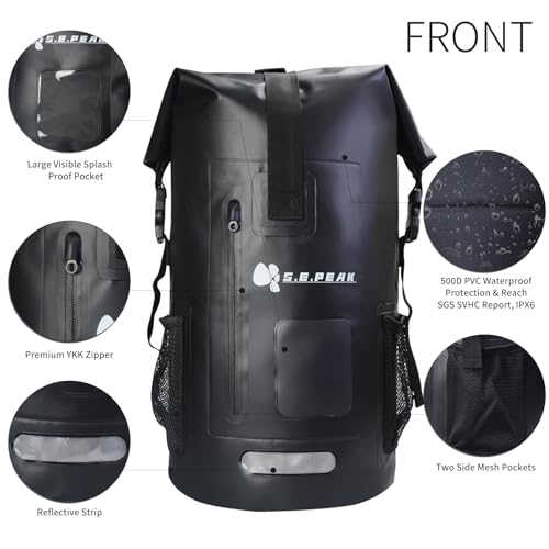 Bolsa seca impermeable mochila IPX6, cierre enrollable para camping, natación, pesca, rafting, viaje, color negro, 55 litros miniatura 2