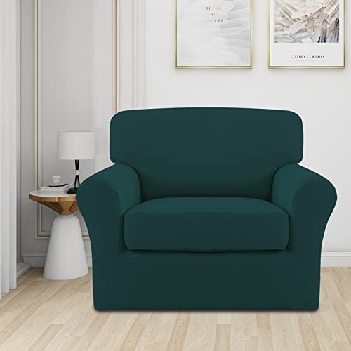 Image of Easy-Going 2 Pieces Stretch Sofa Slipcover for Armchair Washable | Spandex Soft Fitted Sofa Couch Cover for Living Room Washable Furniture Protector with Bottom Kids Pet Deep Teal