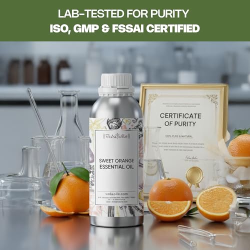 Image of VedaOils Sweet Orange Essential Oil | 100% Pure & Natural Cold Pressed Orange Oil for Skin, Hair & Aromatherapy | Orange Fragrance Oil for Diffuser, Candle Making, Soap & Air Freshener | 100ml