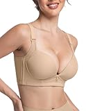FallSweet Wireless Add 2 Cups Padded Plunge Bras Back Smoothing Push Up Brasieres, Beige, 36A