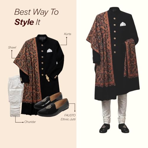 Image of FAUSTO Men's Patent Glossy Ethnic Embroidered Design Slip On Shiny Juttis & Mojaris for Party|Wedding|Festival