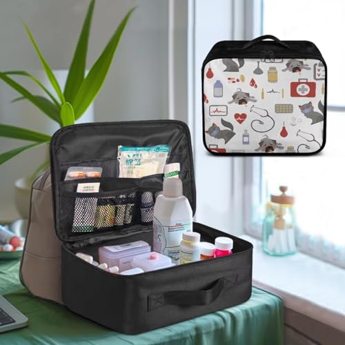 Image of Gomyblomy White First Aid Kit Empty Dog Print Medicine Travel Kit Portable Emergency Bags Medical Supplies Organizer Pouch for Home Dorm Office Car Camping Hiking