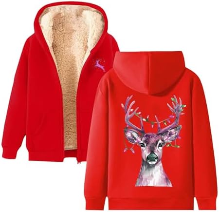 Weihnachtlicher Unisex Pullover Mit Kapuze - Winterjacke Mit Reißverschluss & Fleecetaschen