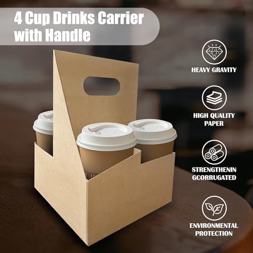 50 Pcs Coffee Drink Carrier with Handle( 4 Cups),Assemblable Drink Holder with Handle,Disposable Cup Holders for Drinks, Great for All Your Drink and Food Delivery,Coffee Carrier