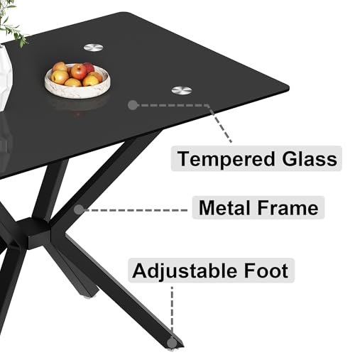 Modern 47 Inch Glass Dining Table for 4-6, Black Tempered Glass Kitchen Table with Rectangular Tempered Glass Top & Metal Legs, Large Dinner Table for Dining Room, Kitchen, Living Room - Image 6