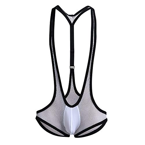 SoSickWithIt ElsaYX Herren Mankini Mesh Jockstrap Bodysuit Athletic Supporters Leotard, Stil 1 - Weiß, Einheitsgröße Cover