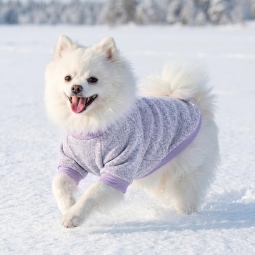Image of 2 Pack Dog Sweaters for Small Dogs Girl Boy Winter Fleece Clothes Warm Soft Dog Sweatshirt Outfit for Dogs Cats Pet Apparel (Blue Purple+ Sweet Purple, S (Back: 11.8 inch,Chest: 15.7 inch, 5.5-10Ibs))