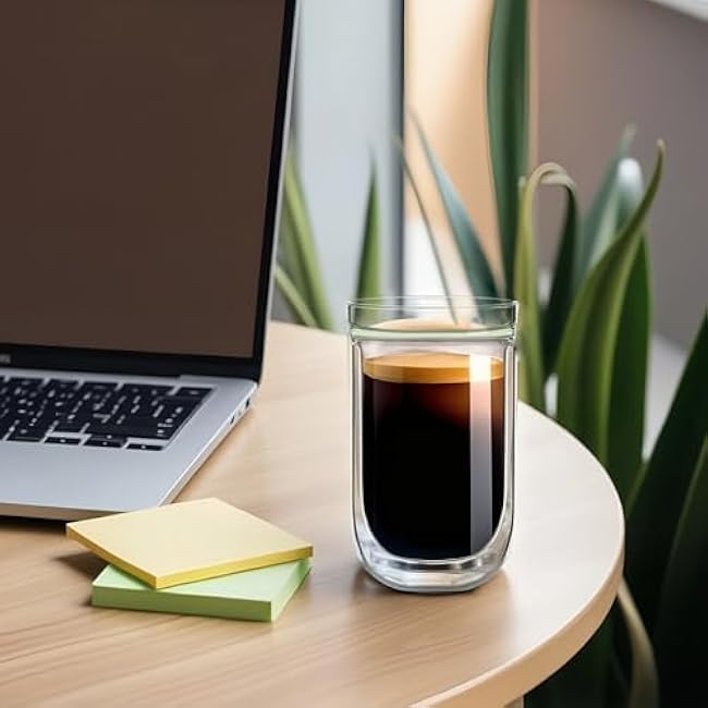 Aquach 12 Oz Double Walled Glass Coffee Mugs, Clear Glass Tea Cups, Microwave and Dishwasher Safe Home Office Insulated Cups Perfect for Americano Latte Hot&Cold Beverages, 2-Pack