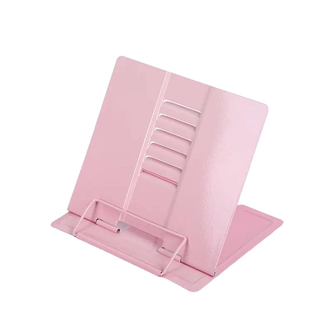 SYGA Reading Bookshelf Metal Mini Book Stand,Book Holder, Hands Free, Adjustable Cookbook,Documents Holder, Portable Bookstand for Music Books, Textbook, Recipe,Tablet, Ipad(Pink)