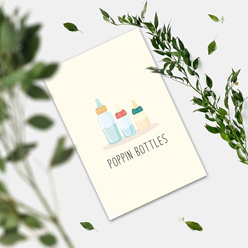 Image of Funny Baby Shower Card - 'POPPIN BOTTLES' Cute Newborn Gift Card for New Parents, Gender Neutral Baby Announcement
