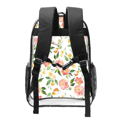 Grand sac à dos léger et transparent imprimé fleurs pour le travail