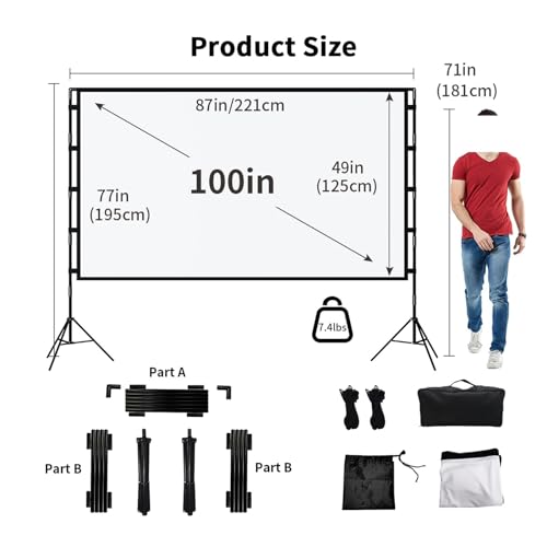 Pantalla de proyector plegable doble trípode 100 pulgadas miniatura 4