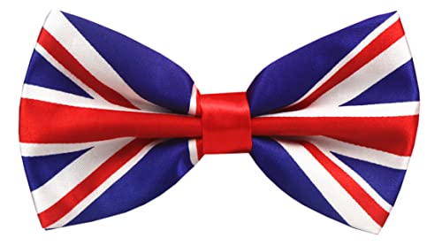 Rosiika Mens Pre-Tied Union Jack Flag Bow Tie Adjustable United Kingdom Formal Bowtie for Kings Coronation Party