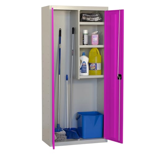 Simon Rack Armario Escobero Multiusos, 1800x800x400 mm, 2 Puertas, 3 Estantes, Gris/Rosa - Simonlocker