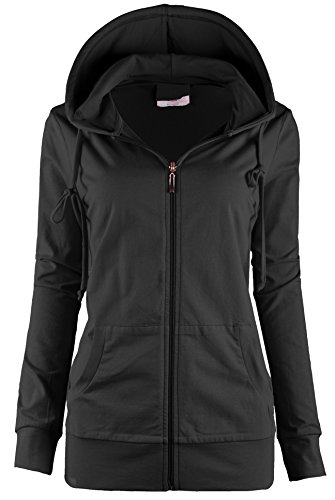 Top Legging Tl Women's Long Sleeve Zip Up Hoodie, Fashion Lightweight Hooded Jacket Junior Plus Hdc7_Black L #TOP1