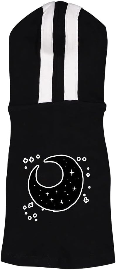 Moon and Stars Dog Shirt with Hoodie - Art Print Dog Hoodie - Cute Dog Clothing - Black White, L