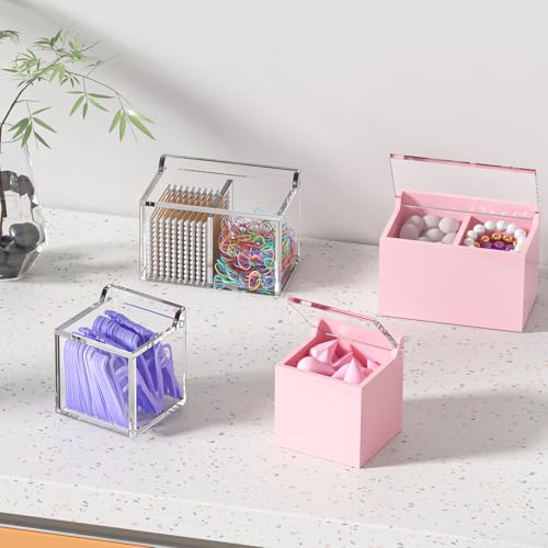 Qtip-Holder-Dispenser-for-Cotton-Swabs-Balls-Pads-Floss-Picks-2-Compartments-Clear-Acrylic-Container-with-Lid-Apothecary-Jar-Bathroom-Accessories-Canister-Vanity-Storage-Organizer