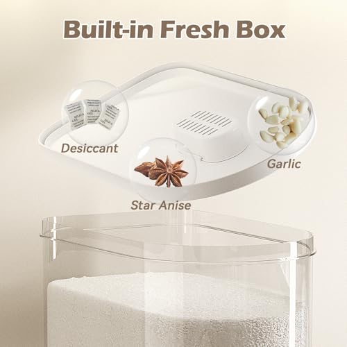 SYNCVIBE 13Lbs Large Rice Dispenser, Cereal Grain Snack Storage Container Bucket with Measuring Cylinder Lid, Kitchen Household Moisture Proof Seal Holder for Soybean (White, 13LBs)