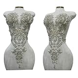 Handmade Rhinestones Lace Bodice Applique Sew on Beads Sequins Trimming Patches for Dress Clothing Accessories 1Pcs/Bag (Silver)