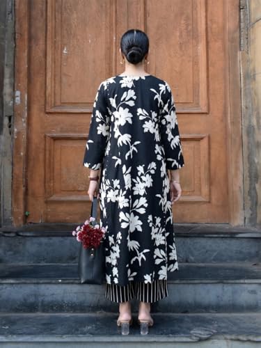 Image of GoSriKi Co Ord Set for Women Viscose Printed | Kurti Set for Woman | Kurta Palazzo Co ord Set | A Line Kurti | V Neck 3 /4 Sleeve Suit Set for Women Stylish Ethnic Outfit Clothing