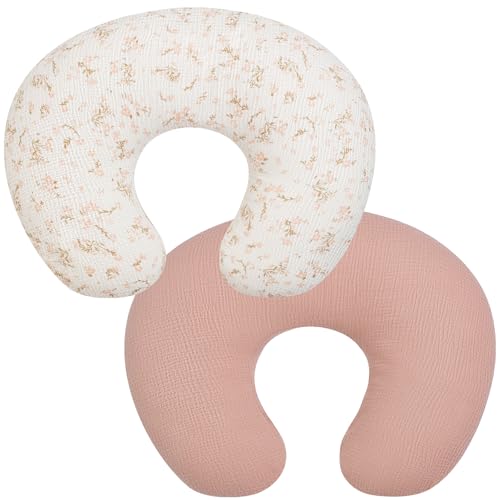 Image of Nursing Pillow Cover, 2 Pack Muslin Nursing Cover for Breastfeeding Pillows, Infant Nursing Pillow Slipcover for Baby Boy Girl Newborn, 100% Cotton Feeding Pillow Covers, Only Cover