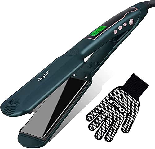 Hair Straightener, 1.75 Inch Wide Plate Flat Iron Hair Straightener and Curler with 5 Adjustable Temp 30s Instant Heating Titanium Hair Straightener Iron and Dual Voltage Hair Iron for All Hair Types